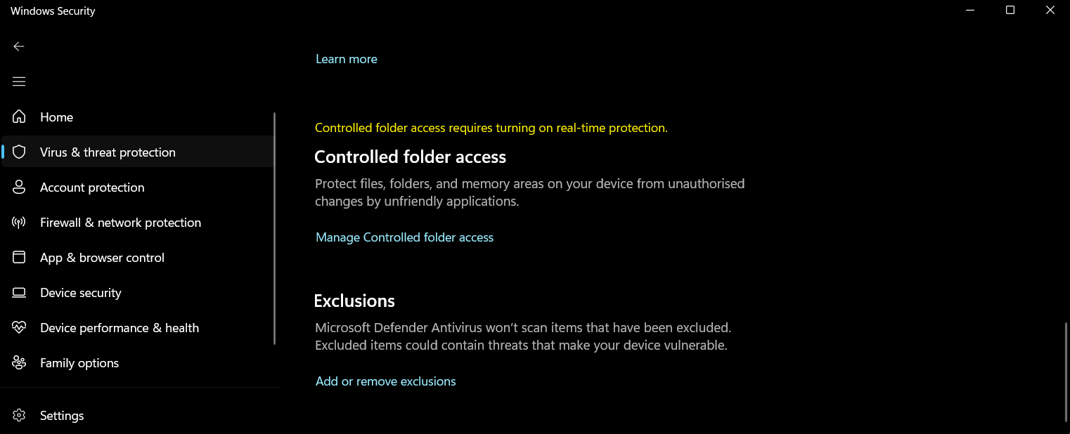 Add Exclusion Screenshot